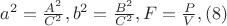 $ a^2=\frac{A^2}{C^2},b^2 =\frac{B^2}{C^2}, F=\frac{P}{V},\eqno(8)$ $ a^2=\frac{A^2}{C^2},b^2 =\frac{B^2}{C^2}, F=\frac{P}{V},\eqno(8)$