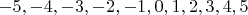 $-5, -4, -3, -2, -1, 0, 1, 2, 3, 4, 5$