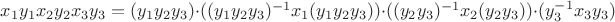 $x_1y_1x_2y_2x_3y_3=(y_1y_2y_3) \cdot((y_1y_2y_3)^{-1}x_1(y_1y_2y_3))\cdot ((y_2y_3)^{-1}x_2(y_2y_3)) \cdot(y_3^{-1}x_3y_3)$