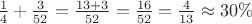$\frac{1}{4} + \frac{3}{52} = \frac{13 + 3}{52} = \frac{16}{52} = \frac{4}{13} \approx 30 \%$