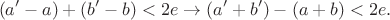 $$(a'-a)+(b'-b)<2e\rightarrow (a'+b')-(a+b)<2e.$$