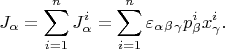 $$J_\alpha = \sum\limits_{i=1}^{n} J^i_\alpha= \sum\limits_{i=1}^{n}  \varepsilon_\alpha_\beta_\gamma p^i_\beta x^i_\gamma.$$