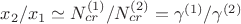 $x_2/x_1 \simeq N^{(1)}_{cr}/N^{(2)}_{cr} =\gamma^{(1)}/\gamma^{(2)}$
