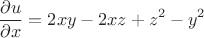 $$\frac{\partial u}{\partial x}=2xy-2xz+z^2-y^2$$