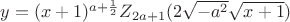 $\[y = {(x + 1)^{a + \frac{1}{2}}}{Z_{2a + 1}}(2\sqrt { - {a^2}} \sqrt {x + 1} )\]$