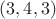 $(3,4,3)$