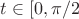 $t\in[0, \pi/2}$
