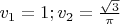 $v_1=1; v_2=\frac{\sqrt{3}}{\pi} $