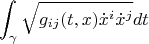 $$\int_\gamma\sqrt{g_{ij}(t,x)\dot x^i\dot x^j}dt$$