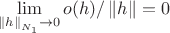 \[
\mathop {\lim }\limits_{\left\| h \right\|_{N_1 }  \to 0} o(h)/\left\| h \right\| = 0
\]