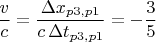 $\dfrac{v}{c}=\dfrac{\Delta x_{p3,p1}}{c \, \Delta t_{p3,p1}} = -\dfrac{3}{5}$