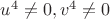 $u^4\neq 0, v^4\neq 0$