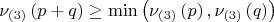 $$\[
\nu _{\left( 3 \right)} \left( {p + q} \right) \ge \min \left( {\nu _{\left( 3 \right)} \left( p \right),\nu _{\left( 3 \right)} \left( q \right)} \right)
\]$