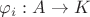 $\varphi_i : A \to K$