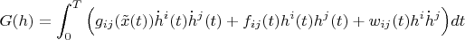 $$G(h)=\int_0^T\Big(g_{ij}(\tilde x(t))\dot h^i(t)\dot h^j(t)+f_{ij}(t)h^i(t)h^j(t)+w_{ij}(t)h^i\dot h^j\Big)dt$$