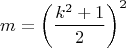 $$m = \left( {\frac{{k^2  + 1}}{2}} \right)^2$