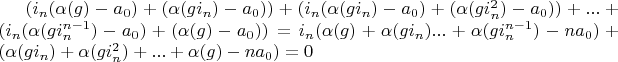 $(i_n (\alpha(g)-a_0)+(\alpha(g i_n)-a_0))+(i_n (\alpha(g i_n)-a_0)+(\alpha(g i_n^2)-a_0))+...+(i_n (\alpha(g i_n^{n-1})-a_0)+(\alpha(g)-a_0))=i_n (\alpha(g)+\alpha(g i_n)...+\alpha(g i_n^{n-1})-n a_0)+(\alpha(g i_n)+\alpha(g i_n^2)+...+\alpha(g)-n a_0)=0$