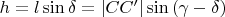 $h=l\sin{\delta}=|CC'|\sin{(\gamma-\delta)}$