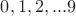 ${0, 1, 2, ... 9}$ ${0, 1, 2, ... 9}$