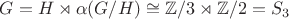 $G = H \rtimes \alpha(G/H) \cong \mathbb{Z}/3 \rtimes \mathbb{Z}/2 = S_3$