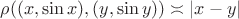 $\rho((x,\sin x),(y,\sin y))\asymp |x-y|$