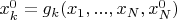 $x_k^0=g_k(x_1,...,x_N,x_N^0)$