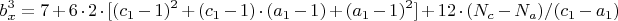 $$b_x^3=7+6\cdot2\cdot[(c_1-1)^2+(c_1-1)\cdot(a_1-1)+ (a_1-1)^2]+
12\cdot(N_c-N_a)/(c_1-a_1)$$