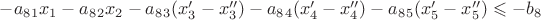 $-a_8_1x_1-a_8_2x_2-a_8_3(x_3'-x_3'')-a_8_4(x_4'-x_4'')-a_8_5(x_5'-x_5'')\leqslant -b_8$