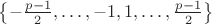 $\left\{-\frac{p-1}{2}, \dots, -1, 1, \dots, \frac{p-1}{2}\right\}$