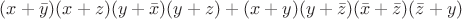 $(x+\bar y)(x+z)(y+\bar  x)(y+z)+ (x+y)(y+\bar z)(\bar x+\bar z)(\bar z+y)$