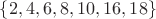 $\{2,4,6,8,10,16,18\}$