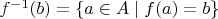 $f^{-1}(b) = \{ a \in A \mid f(a) = b \}$