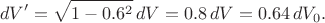 $$dV'=\sqrt{1-0.6^2}\,dV=0.8\,dV=0.64\,dV_0.$$