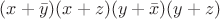 $(x+\bar y)(x+z)(y+\bar  x)(y+z)$