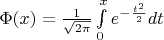 $\Phi(x)=\frac{1}{\sqrt{2\pi}}\int\limits_0^xe^{-\frac{t^2}{2}}dt$