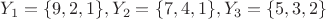 $Y_1=\{9,2,1\}, Y_2=\{7,4,1\}, Y_3=\{5,3,2\}$
