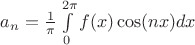 $a_n= \frac{1}{\pi}\int\limits_{0}^{2\pi}f(x)\cos(nx)dx$