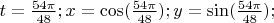 $t=\frac{54\pi}{48}; x=\cos(\frac{54\pi}{48}); y=\sin(\frac{54\pi}{48});$