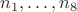 $n_1, \ldots, n_8$