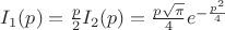 $\[{I_1}(p) = \frac{p}{2}{I_2}(p) = \frac{{p\sqrt \pi  }}{4}{e^{ - \frac{{{p^2}}}{4}}}\]$
