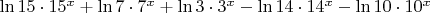 $\ln15\cdot15^x+\ln7\cdot7^x+\ln3\cdot3^x-\ln14\cdot14^x-\ln10\cdot10^x$