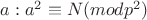 $a: a^2 \equiv N (mod p^2)$