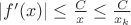$|f'(x)|\leq\frac{C}{x}\leq \frac C{x_k}$