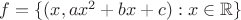 $f = \{(x, ax^2+bx+c) : x\in\mathbb R\}$