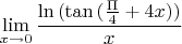 $$\lim\limits_{x\to 0}\frac{\ln{(\tan{(\frac{\Pi}{4}+4x)})}}{x}$$