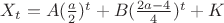 $X_t=A(\frac{a}{2})^t+B(\frac{2a-4}{4})^t+K$