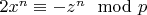 $2 x^n \equiv -z^n \mod p$