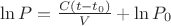 $\ln P=\frac{C(t-t_0)}{V}+\ln P_0 $