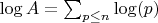 $\log A=\sum_{p \leq n} {\log(p)}$