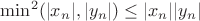 $\min^2(|x_n|, |y_n|) \le |x_n||y_n|$